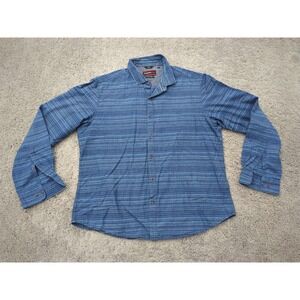 John Players Jeans Button Up Shirt Mens XXL Blue Striped‎ 100% Cotton Trim Fit